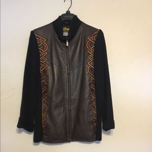 Bob Mackie Black Leather Wearable Art Zip Front Jacket Size M